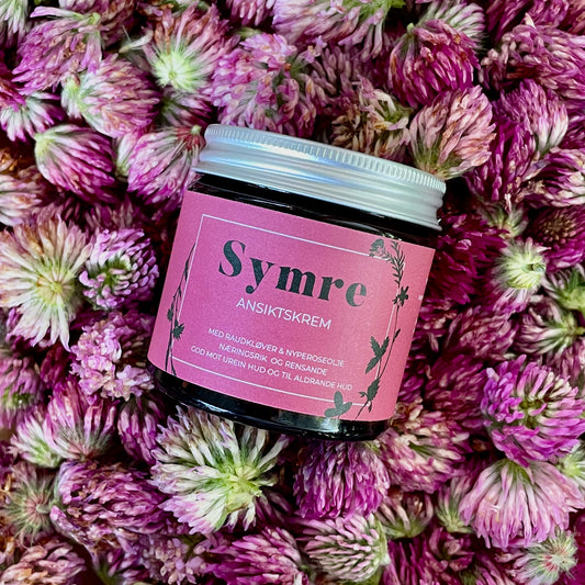 Ansiktskrem med raudkløver, nyperoseolje og rosegeranium – til urein hud og aldrande hud - Symrehudkrem